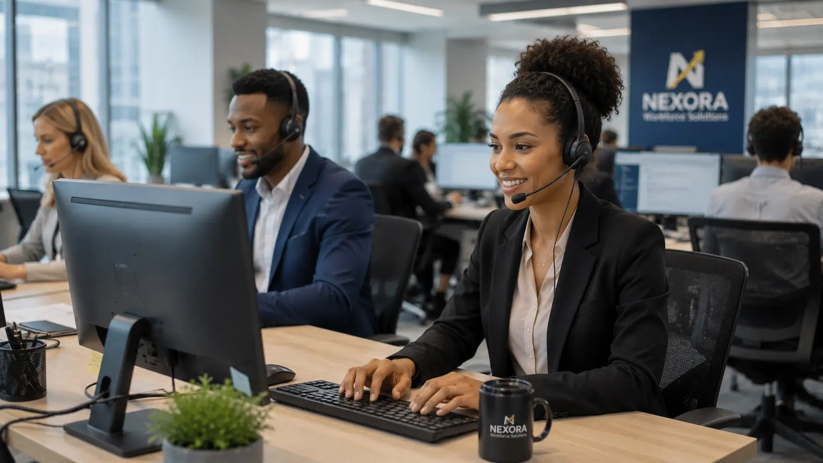 Customer support professional assisting clients