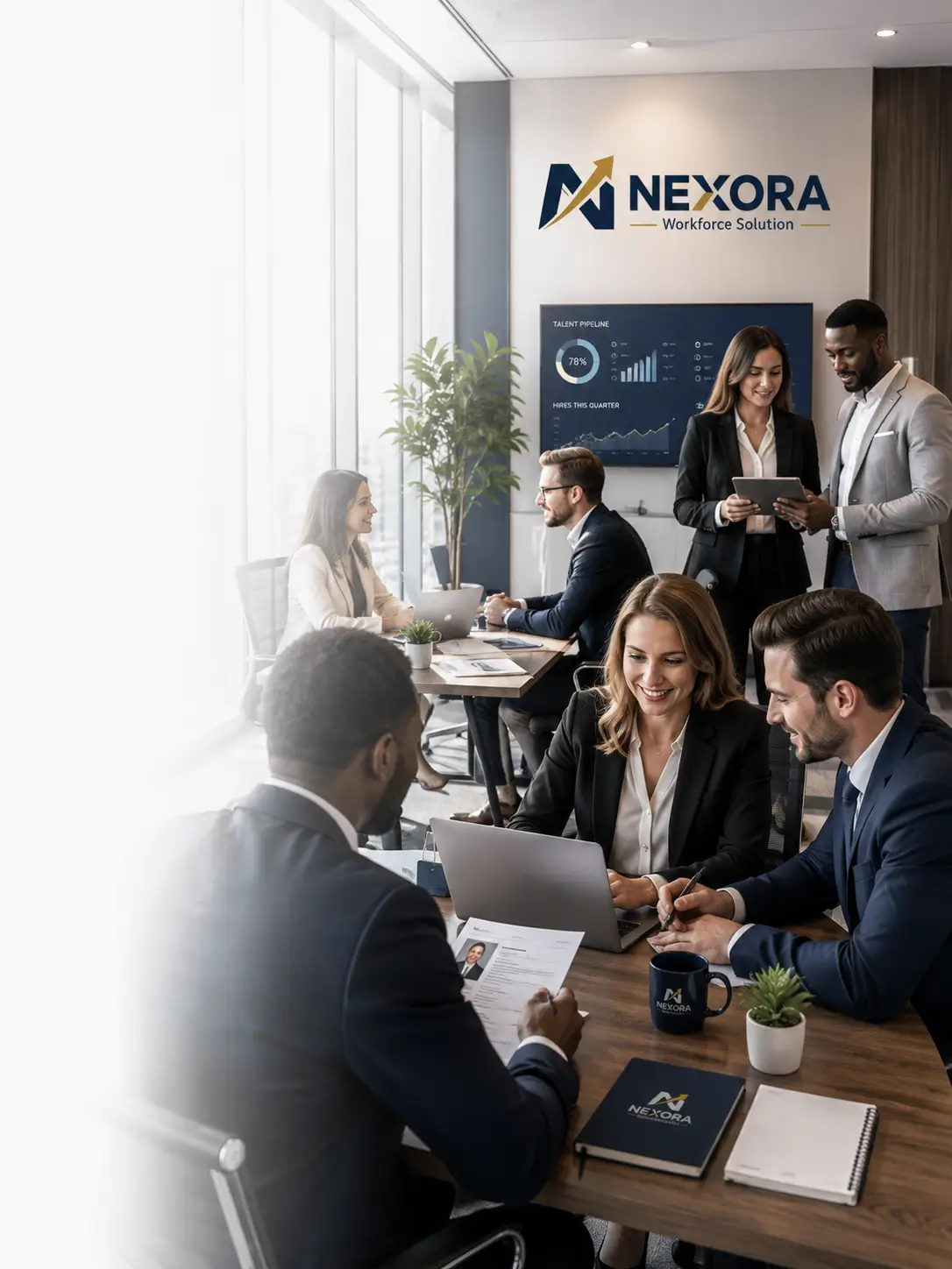 Nexora team collaborating in a modern workspace